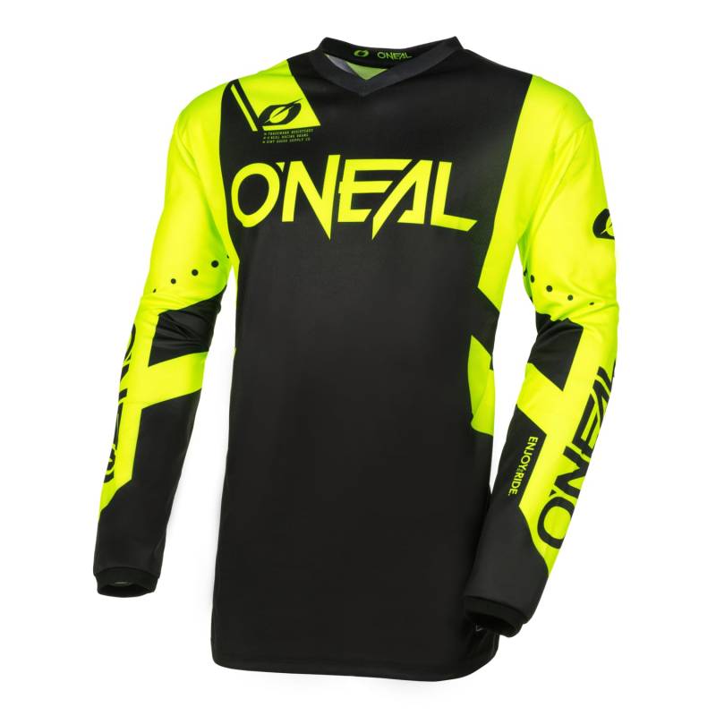 O'NEAL | Motocross-Jersey Langarm | MX Enduro | Gepolsterter Ellbogenschutz, V-Ausschnitt, atmungsaktiv | Element Jersey Racewear V.24 | Erwachsene | Schwarz Neon-Gelb | Größe M von O'NEAL