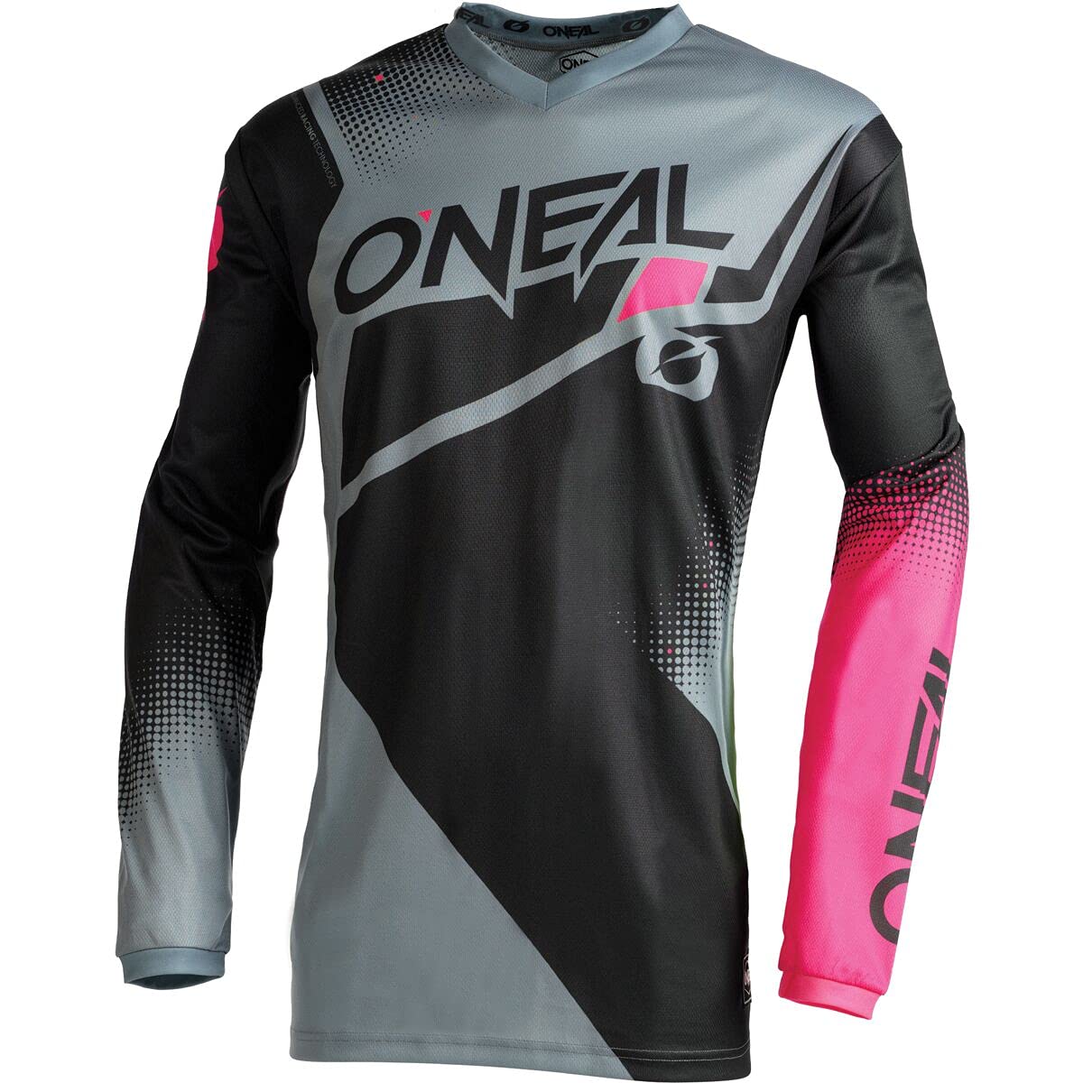 O'NEAL | Motocross-Jersey Langarm | MX Enduro | Gepolsterter Ellbogenschutz, V-Ausschnitt, atmungsaktiv | Element Women's Jersey Racewear V.22 | Erwachsene | Schwarz Grau Pink | Größe M von O'NEAL