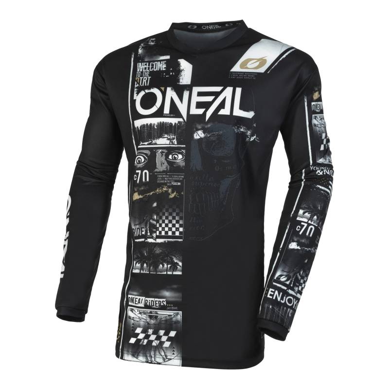 O'NEAL | Motocross-Shirt Langarm | MX MTB Mountainbike | Passform für Maximale Bewegungsfreiheit, Eingenähter Ellbogenschutz | Element Jersey Attack V.23 | Erwachsene | Schwarz Weiß | Größe XL von O'NEAL