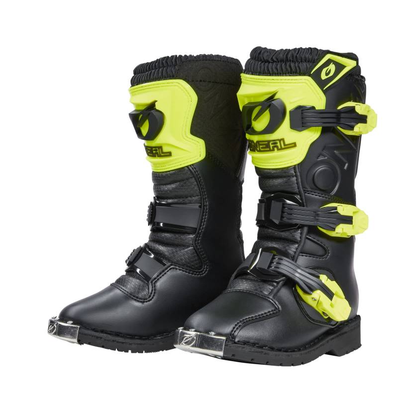 O'NEAL | Motocross-Stiefel | Kinder | Enduro Motorrad | Komfortables Air-Mesh, vier Verschlussschnallen, hochwertiges Synthetik-Material | Boots Rider Pro Youth | Schwarz Neon-Gelb | Größe 6/38 von O'NEAL