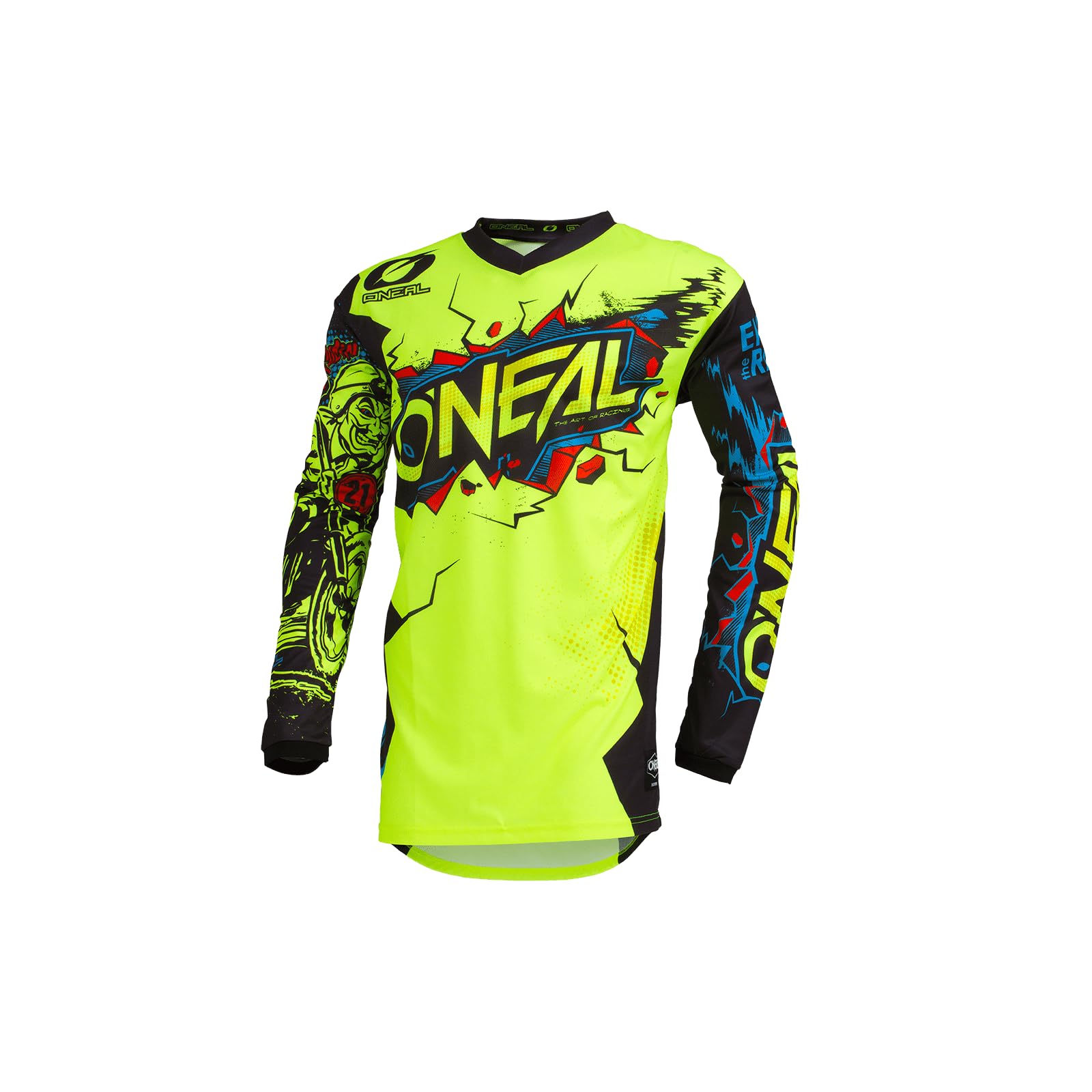 O'NEAL | Motocross-Trikot | Enduro Motorrad | Passform für Maximale Bewegungsfreiheit, Eingenähter Ellbogenschutz, Atmungsaktiv | Element Jersey Villain | Erwachsene | Neon-Gelb | Größe L von O'NEAL