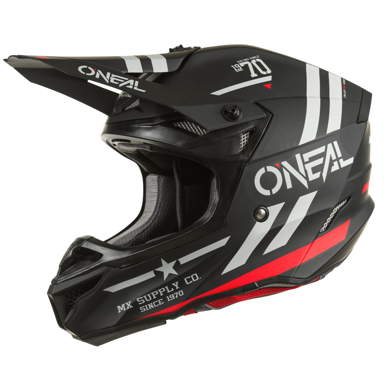 O'NEAL | Motocrosshelm | MX Enduro | 2 Außenschalen & 2 EPS für erhöhte Sicherheit, ABS Schale, Nasenschutz aus Gummi | 5SRS Polyacrylite Helmet Squadron V.22 | Erwachsene | Schwarz Grau | L von O'NEAL