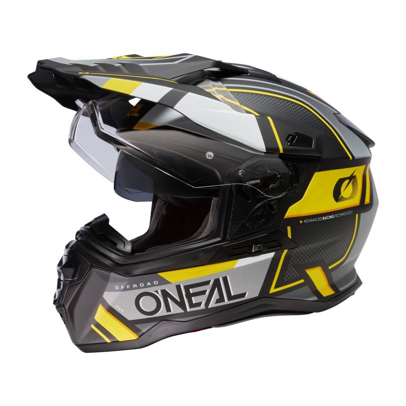 O'NEAL | Motorradhelm | Enduro Touring Adventure | Guter Fit, Pinlock & Bluetooth fähig, integrierte Sonnenblende | D-SRS Helmet Square V.23 | Erwachsene | Schwarz Grau Neon-Gelb | XS von O'NEAL