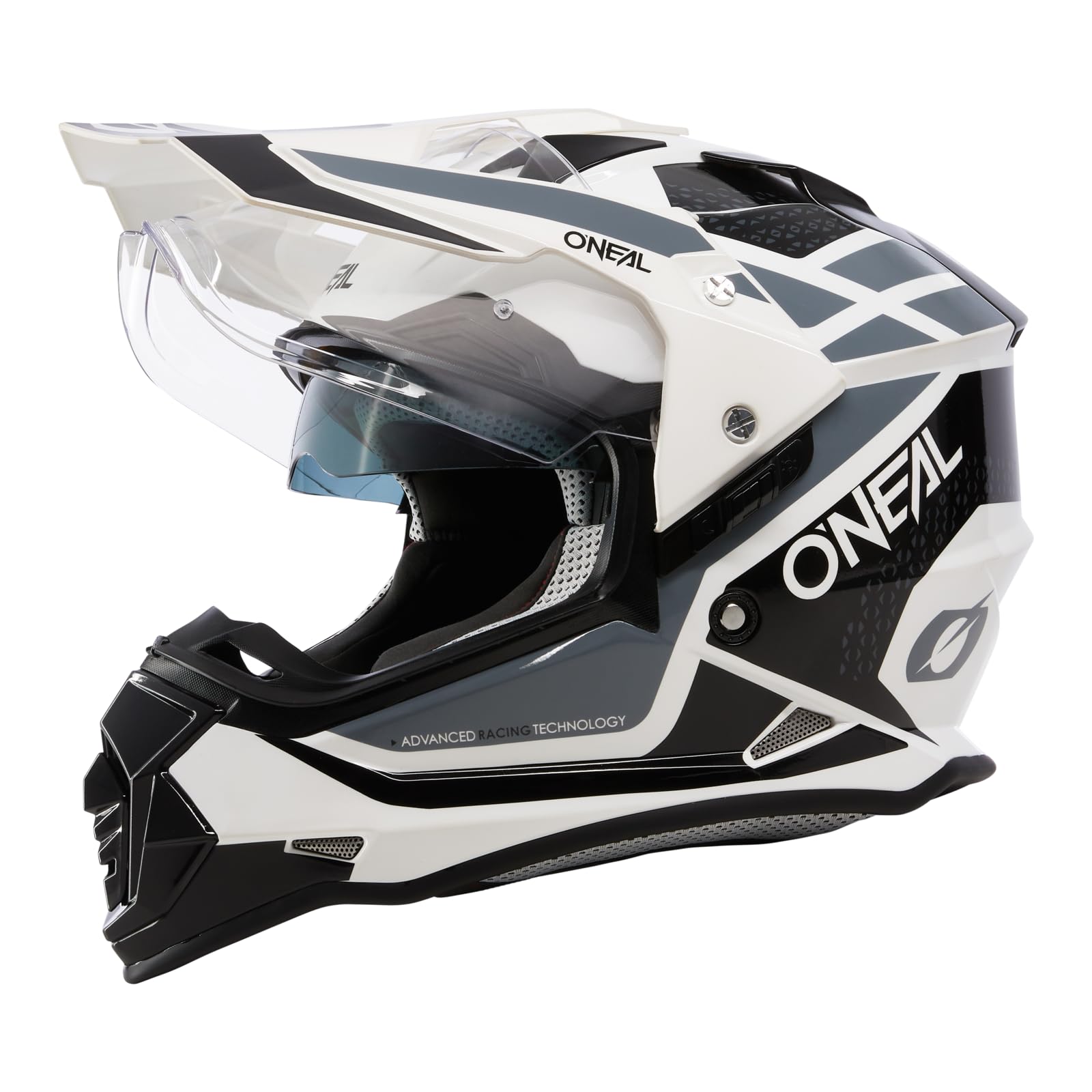 O'NEAL | Motorradhelm | Enduro Motorrad | Ventilationsöffnungen für maximalen Luftstrom & Kühlung, integrierte Sonnenblende | Sierra Helmet R V.24 | Erwachsene | Schwarz Weiß Grau | Größe L von O'NEAL