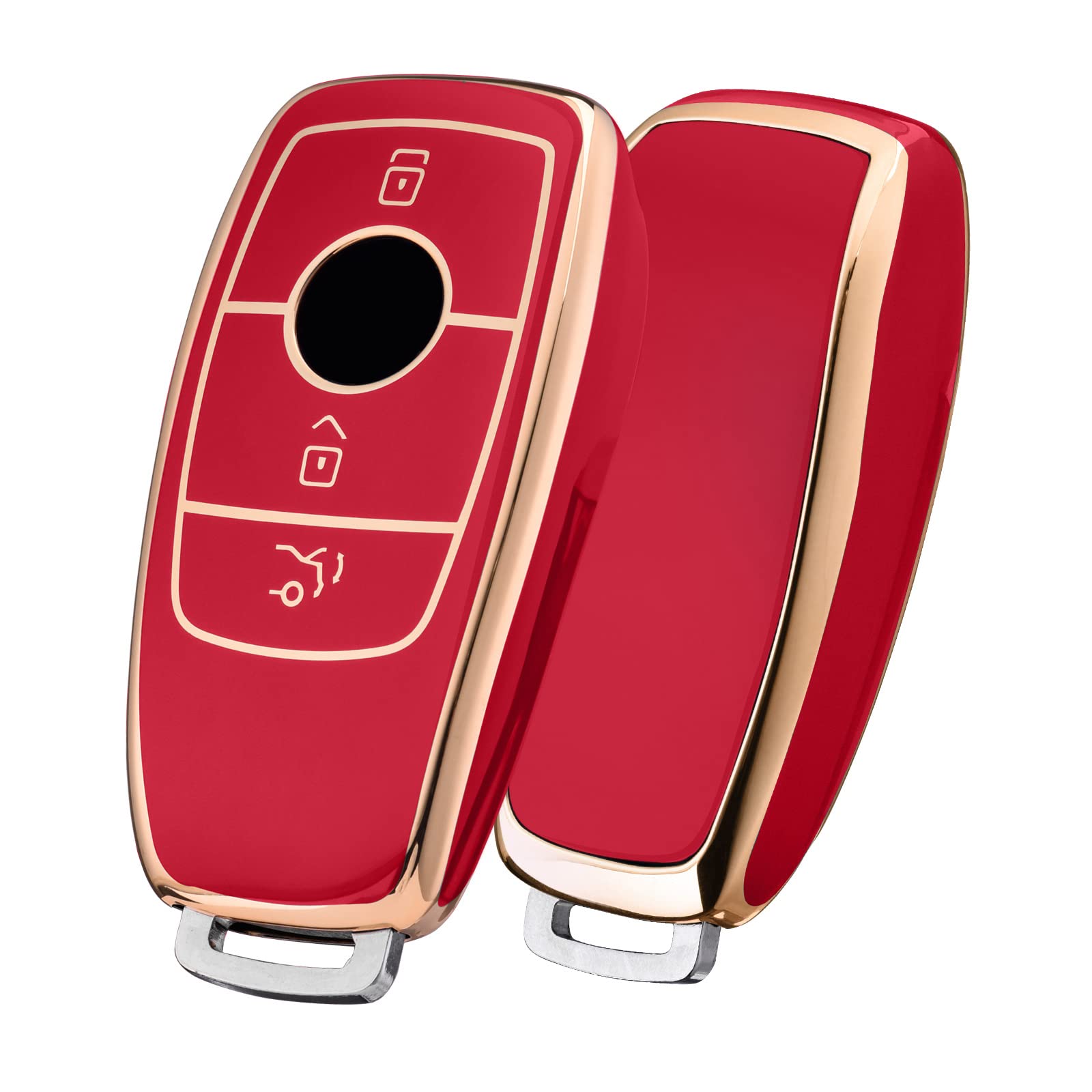 OATSBASF Autoschlüssel Hülle Geeignet für Mercedes Benz, Schlüsselhülle Cover für E Klasse S Klasse TPU Schutzhülle (Goldener Rand-Rot) von OATSBASF