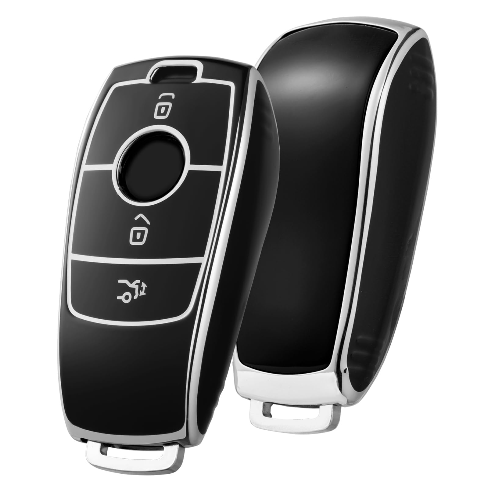 OATSBASF Autoschlüssel Hülle Geeignet für Mercedes Benz, Schlüsselhülle Cover für E Klasse S Klasse TPU Schutzhülle (Silber Rand-Schwarz) von OATSBASF
