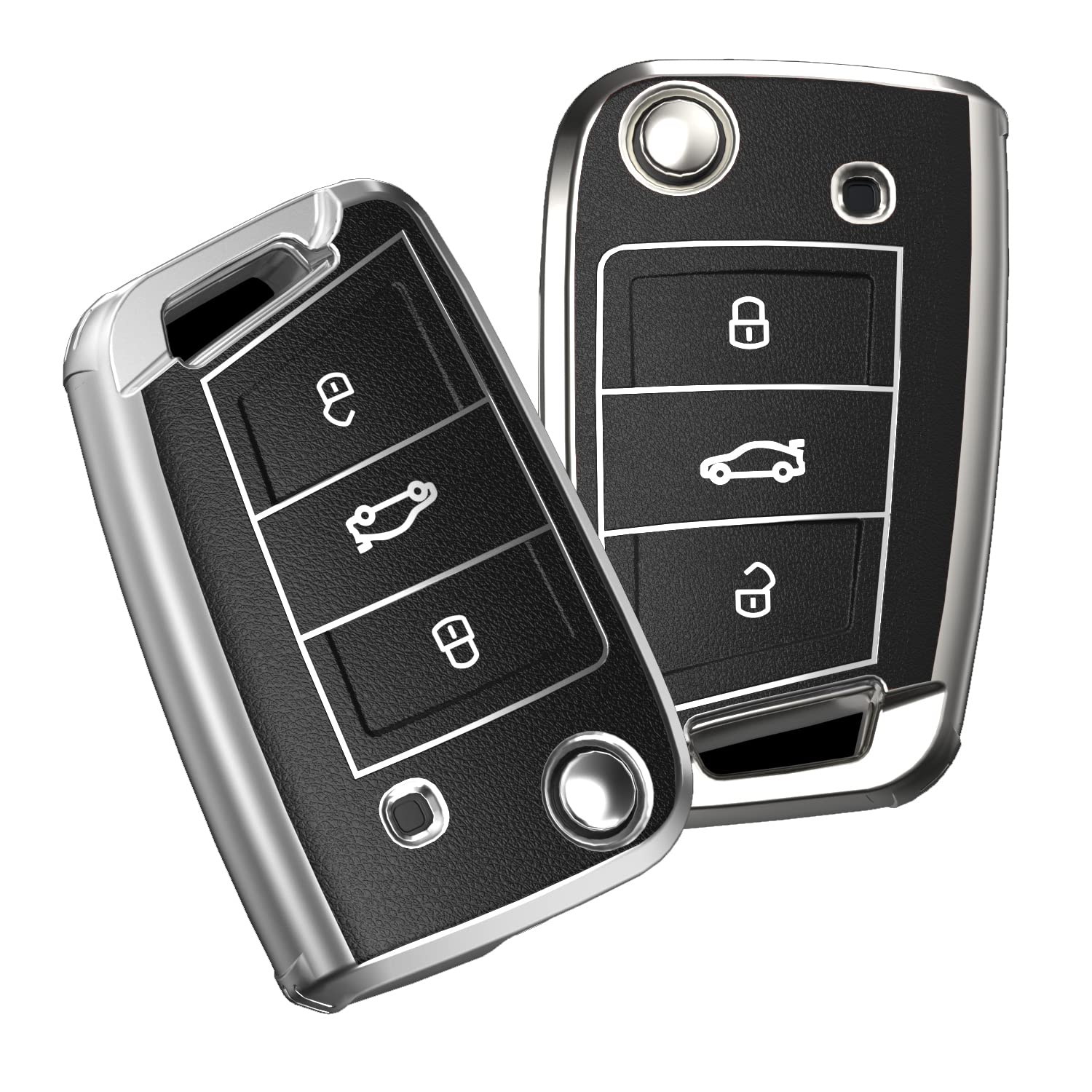 OATSBASF Autoschlüssel Hülle VW, Schlüssel Hülle Kompatibel für VW Golf 7 Schlüsselhülle, Schlüsselbox Cover für VW Polo, Skoda, Tiguan, MK7 3-Tasten (Y-Schwarz) von OATSBASF