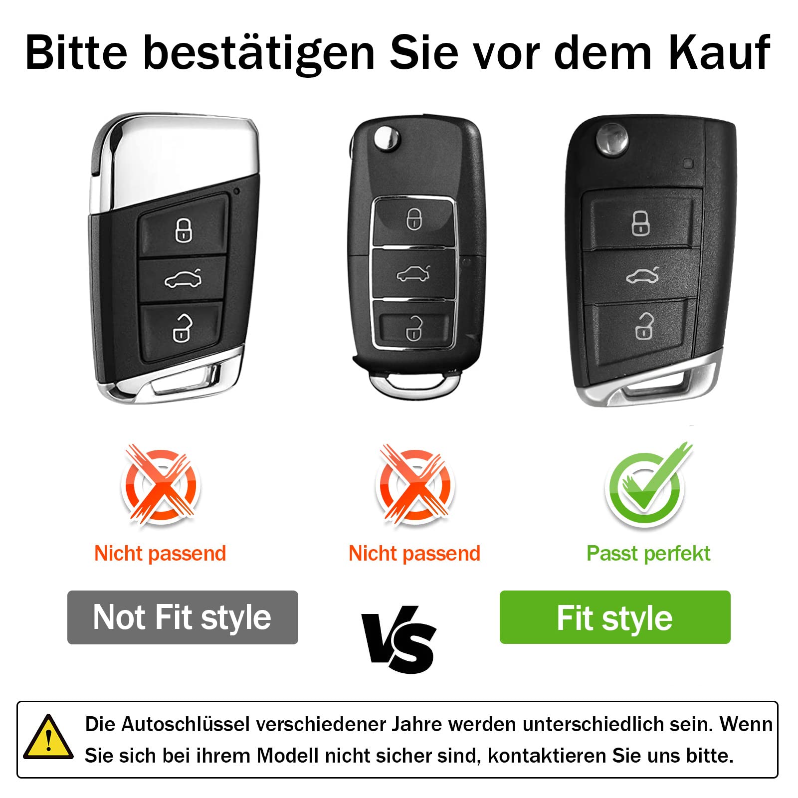 OATSBASF Autoschlüssel Hülle VW, Schlüssel Hülle Kompatibel für VW Golf 7 Schlüsselhülle, Schlüsselbox Cover für VW Polo, Skoda, Tiguan, MK7 3-Tasten (B-Gelb) von OATSBASF