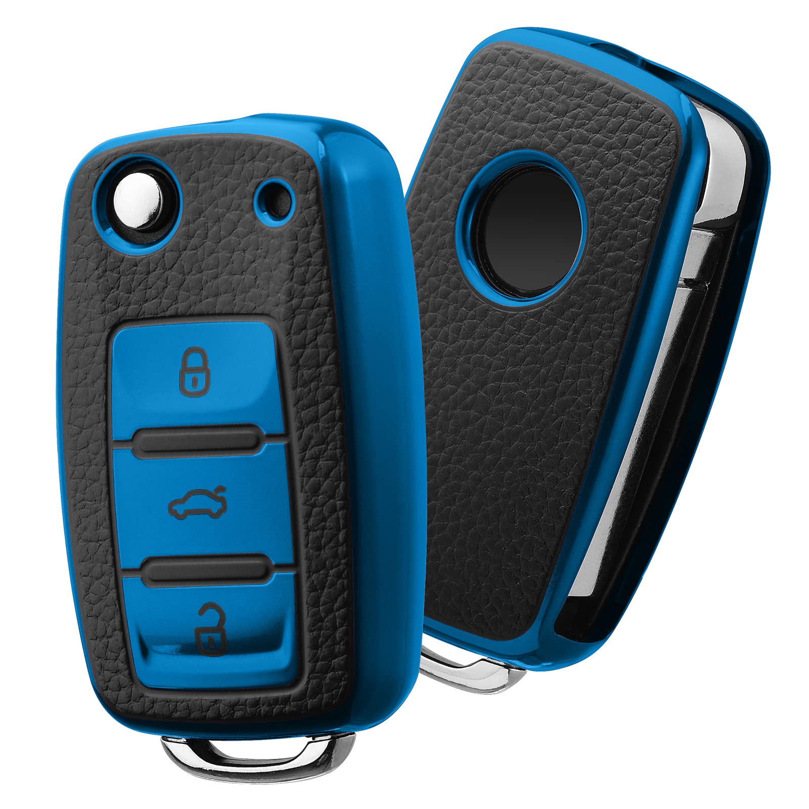 OATSBASF Autoschlüssel Hülle VW, VW Golf Schlüsselbox, Schlüsselhülle Cover für vw Polo Passat Skoda Seat 3-Tasten (P-Blau) von OATSBASF