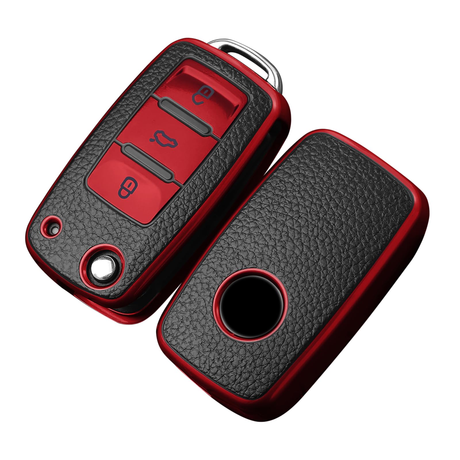 OATSBASF Autoschlüssel Hülle VW, VW Golf Schlüsselbox, Schlüsselhülle Cover für vw Polo Passat Skoda Seat 3-Tasten (PW-Rot) von OATSBASF