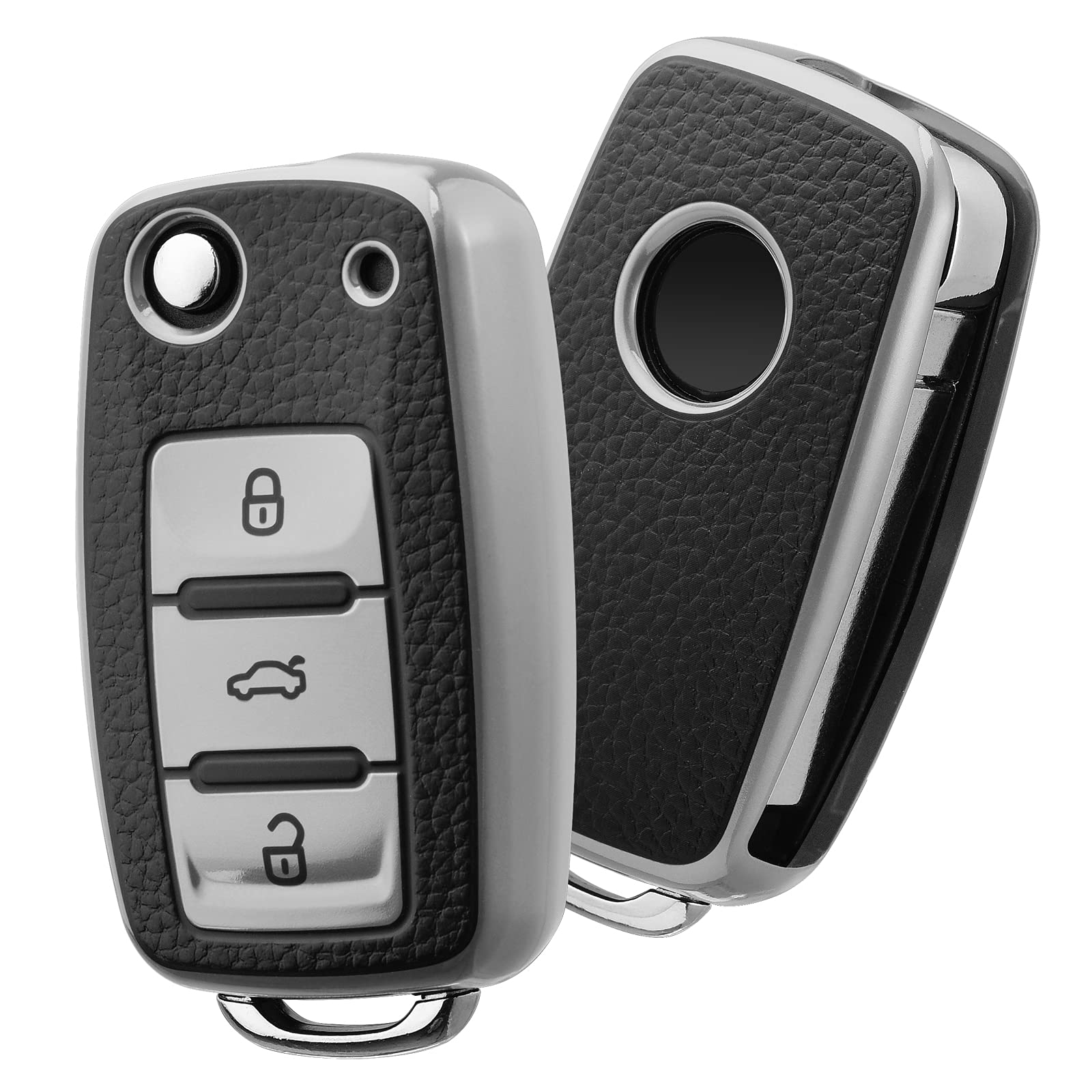 OATSBASF Autoschlüssel Hülle VW, VW Golf Schlüsselbox, Schlüsselhülle Cover für vw Polo Passat Skoda Seat 3-Tasten (PW-Silber) von OATSBASF