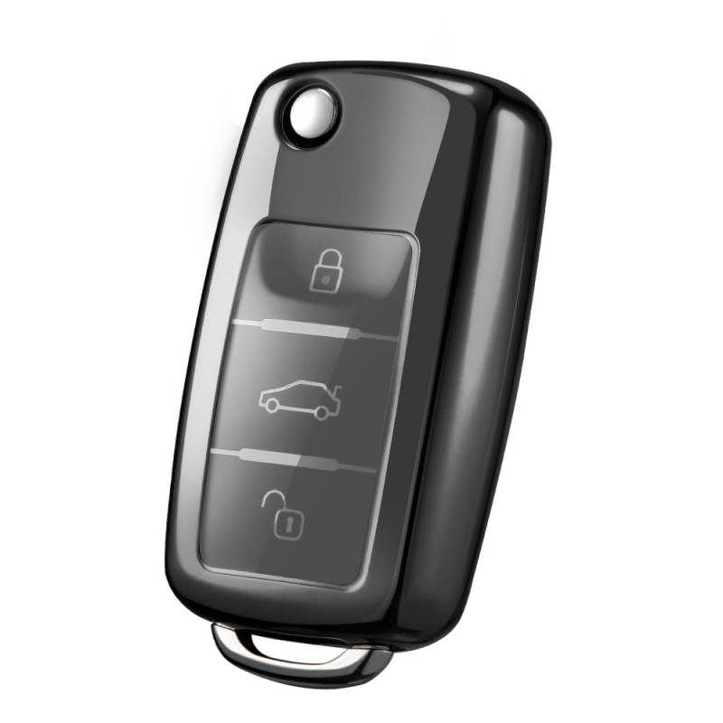 OATSBASF Autoschlüssel Hülle VW, VW Golf Schlüsselbox, Schlüsselhülle Cover für vw Polo Passat Skoda Seat 3-Tasten (Schwarz) von OATSBASF