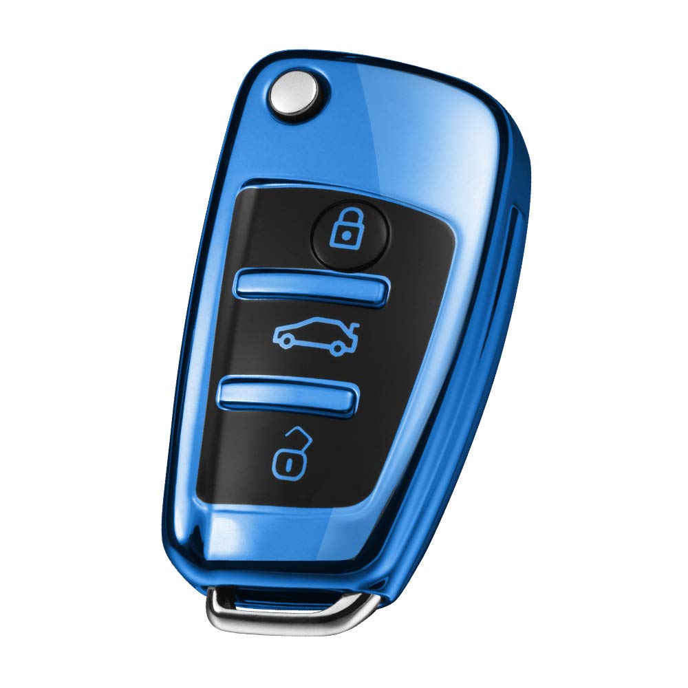 OATSBASF Autoschlüssel Hülle für Audi, Schlüsselhülle für A1 A3 A4 A6 Q3 Q5 Q7 S3 R8 TT Silicone TPU Schlüsselbox Cover (Blau) von OATSBASF