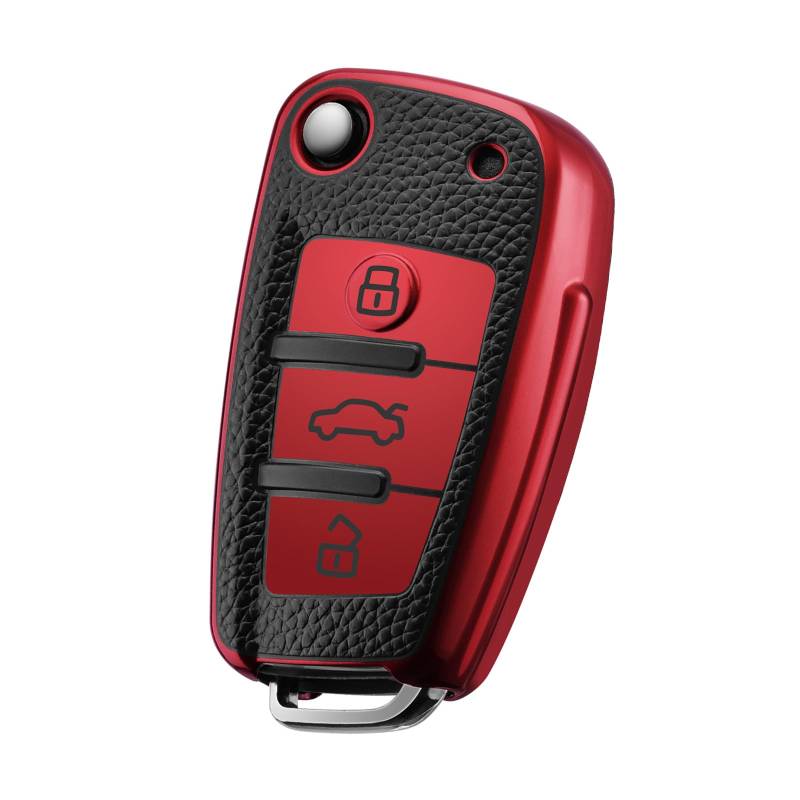 OATSBASF Autoschlüssel Hülle für Audi, Schlüsselhülle für A1 A3 A4 A6 Q3 Q5 Q7 S3 R8 TT Silicone TPU Schlüsselbox Cover (PW-Rot) von OATSBASF