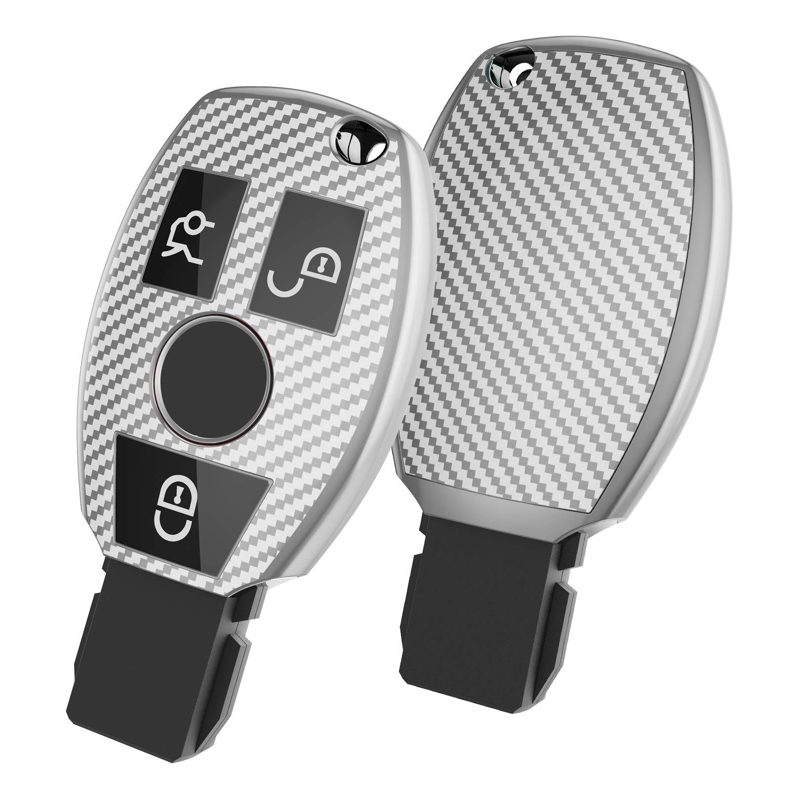 OATSBASF Autoschlüssel Hülle für Mercedes Benz, Schlüsselhülle Cover für Mercedes Benz W204 W211 2-3 Keyless Tasten A B C E Class (Silber-Streifen) von OATSBASF