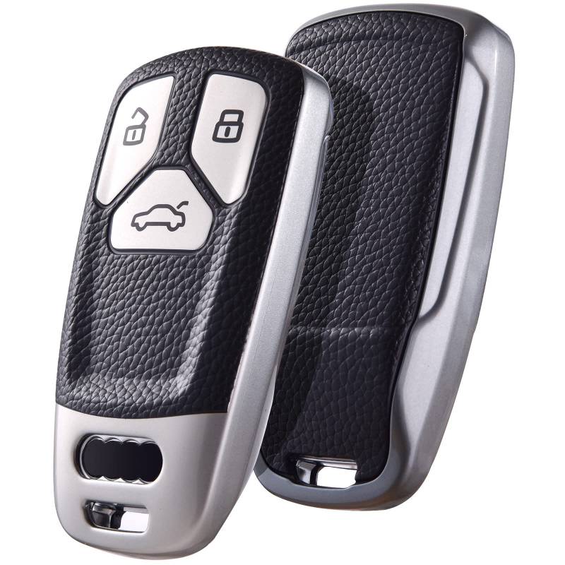OATSBASF Autoschlüssel Hülle kompatibel mit Audi A4L A6L A8 Q5 Q7 TTS TT, Seat 3-Tasten Schlüsselhülle Cover TPU Schlüsselbox (für Audi, PW-Silber) von OATSBASF