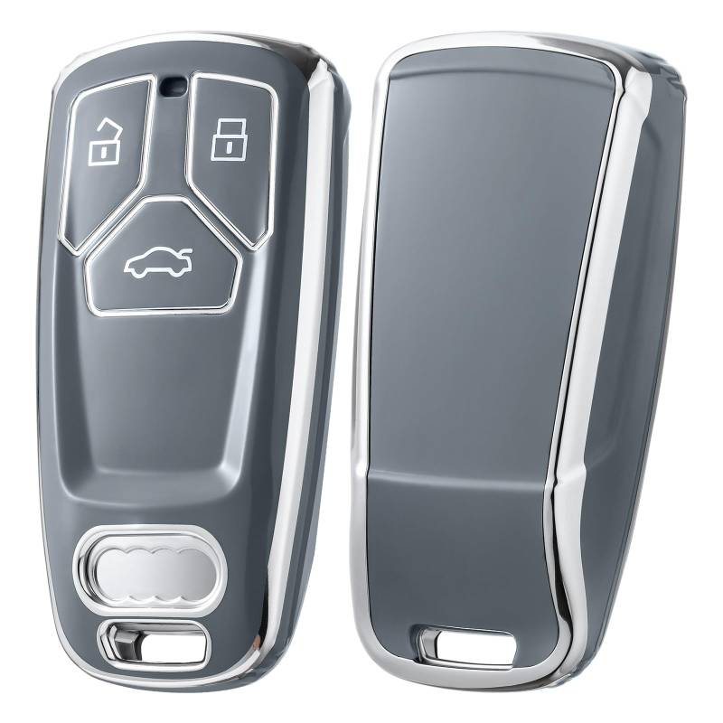 OATSBASF Autoschlüssel Hülle kompatibel mit Audi A4L A6L A8 Q5 Q7 TTS TT, Seat 3-Tasten Schlüsselhülle Cover TPU Schlüsselbox (für Audi, YB-Grau) von OATSBASF