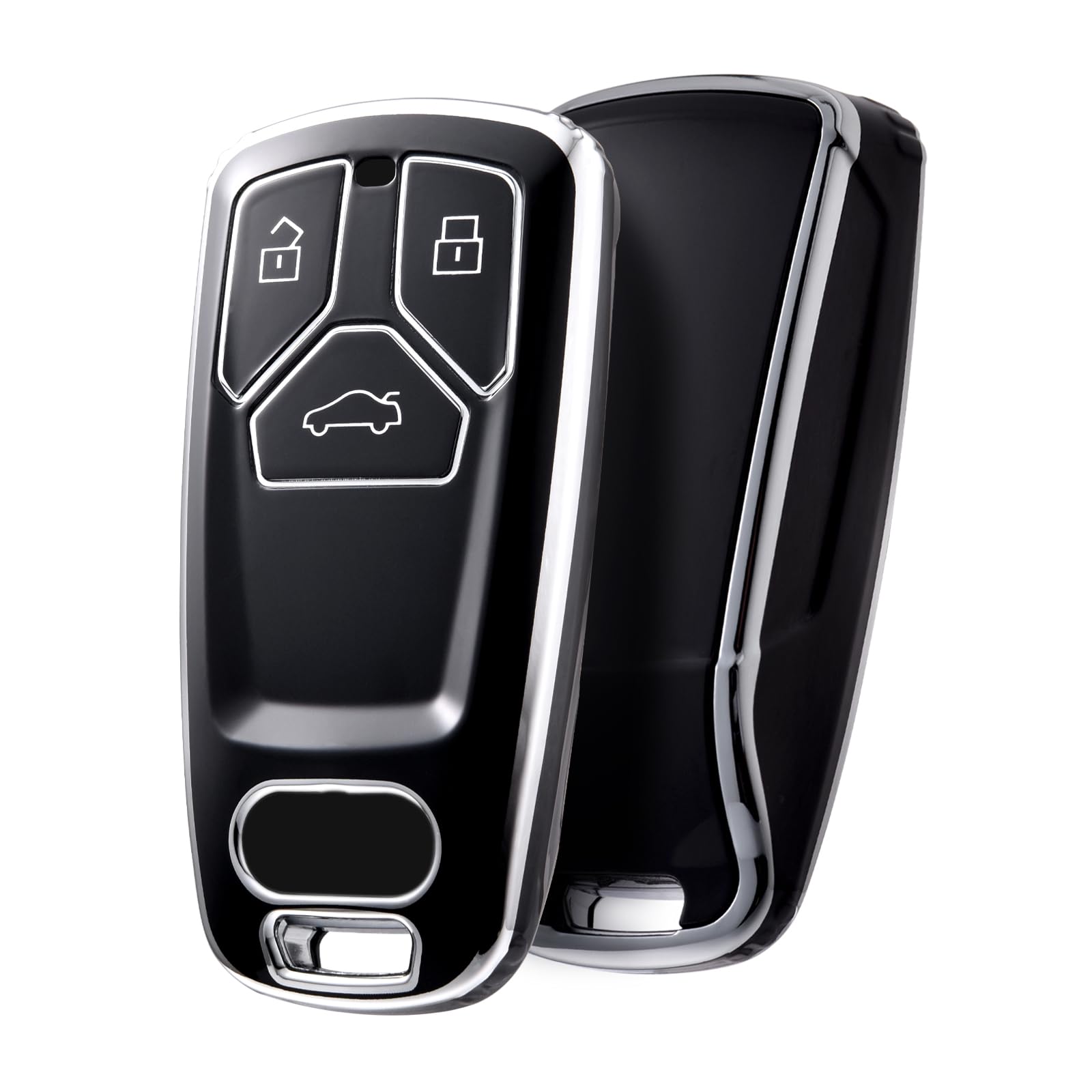 OATSBASF Autoschlüssel Hülle kompatibel mit Audi A4L A6L A8 Q5 Q7 TTS TT, Seat 3-Tasten Schlüsselhülle Cover TPU Schlüsselbox (für Audi, YB-Schwarz) von OATSBASF