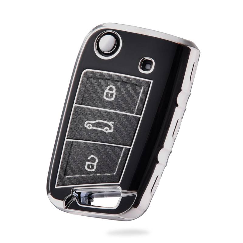 OATSBASF Autoschlüssel Hülle kompatibel mit VW Golf 7, Schlüssel Hülle Kompatibel für VW Schlüsselhülle, Schlüsselbox Cover für VW Polo, Skoda, Tiguan, MK7 3-Tasten (C-Schwarz) von OATSBASF
