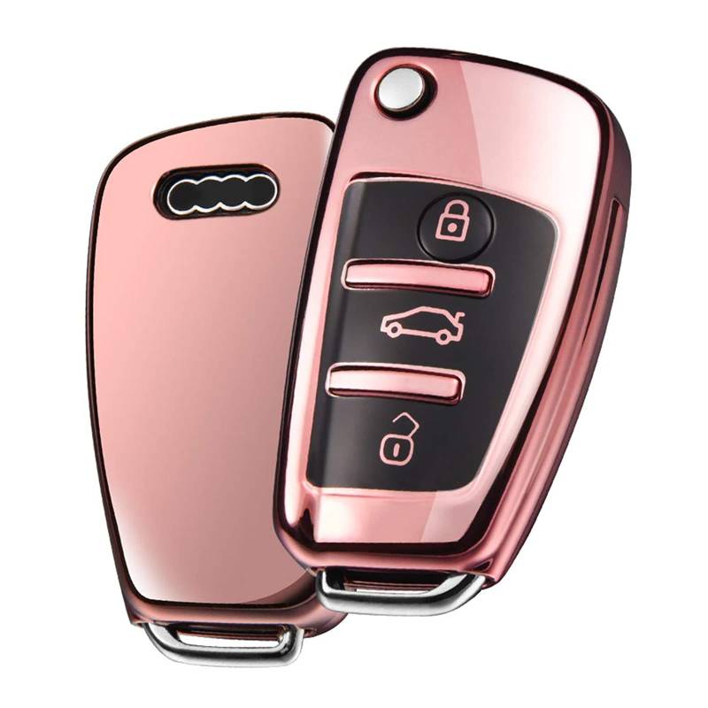 OATSBASF Schlüsselhülle Geeignet für Audi,Autoschlüssel Hülle für A1 A3 A4 A6 Q3 Q5 Q7 S3 R8 TT Silicone TPU Schutzhülle (D-Roségold) von OATSBASF