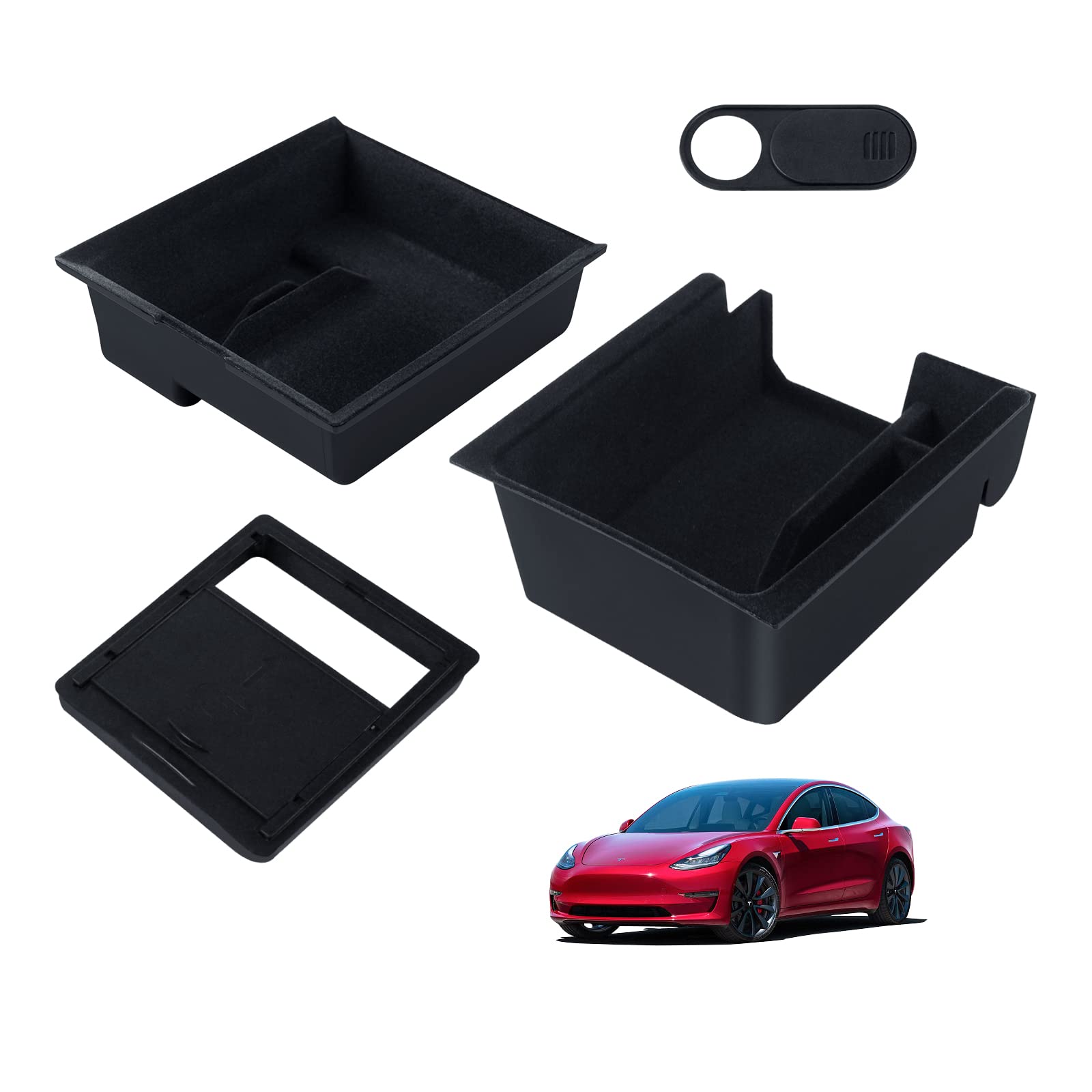 OBDResource Mittelkonsole Organizer Zubehör Für Tesla Model3/Y, Armlehne Regal Zubehör Armlehnenbox Staufach Mittelkonsole Organizer Umbau Zubehör 3PCs von OBDResource