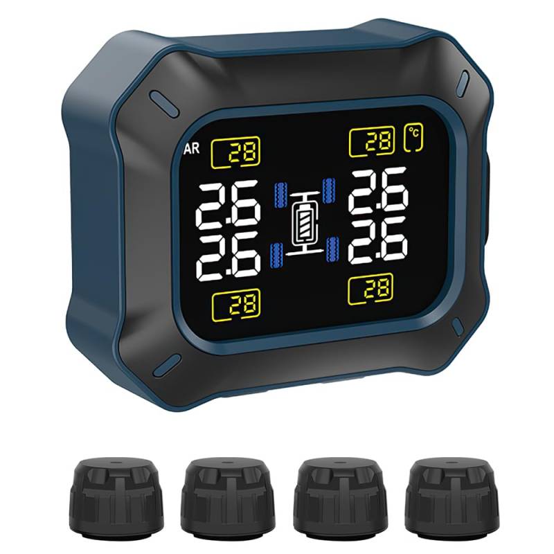 OBEST 4 Rad Drahtloser Motorrad TPMS,Werkzeuge für Reifendruck-Kontrollsysteme,USB Stromversorgung, LCD Display,Mit 4-Externen Sensoren,Geeignet für Geländefahrzeuge, ATV, Geländemotorräder von OBEST