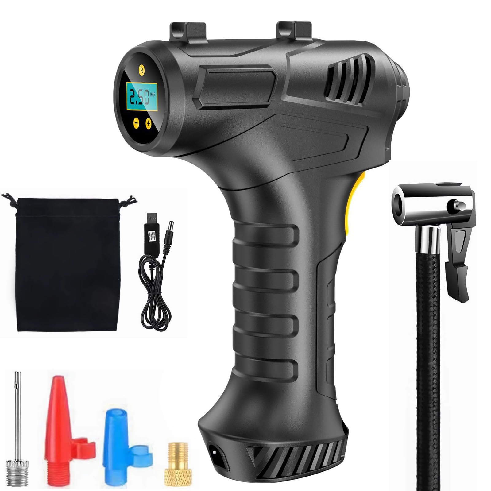 OBEST Elektrische Luftpumpe, Wiederaufladbare Tragbarer Luftpumpe 150PSI mit 2*2000 mAh Akku,mit LCD-Bildschirm Reifenpumpe,Mobiler Mehrzweckkompressor,Für Autoreifen, Motorrad, Bälle und Schwimmringe OBEST Elektrische Luftpumpe, Wiederaufladbare Tragbarer Luftpumpe 150PSI mit 2*2000 mAh Akku,mit LCD-Bildschirm Reifenpumpe,Mobiler Mehrzweckkompressor,Für Autoreifen, Motorrad, Bälle und Schwimmringe von OBEST