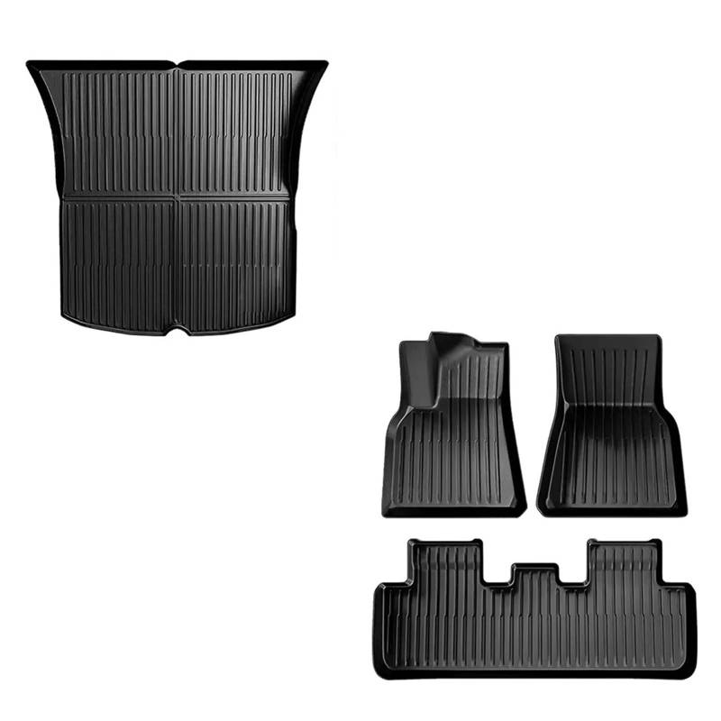 Auto-TPE-Fußmatten for Jedes Wetter, Kompatibel Mit Tesla Model Y 2021–2023, wasserdichte Automatten, Sitzlehnenschutzmatte(5PCS,Right) von OBLIBQOE