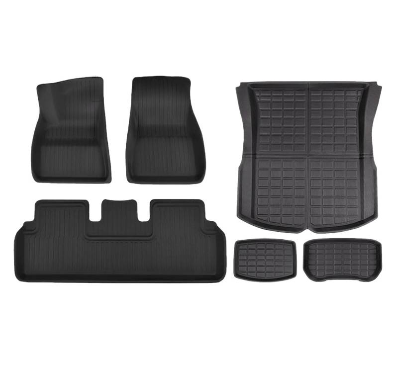Fußmatten Aus XPE-Material for Jedes Wetter, Kompatibel Mit Tesla Model 3 Highland 2024, wasserdichte Automatten, Sitzlehnenschutzmatte(6pcs Sets) von OBLIBQOE