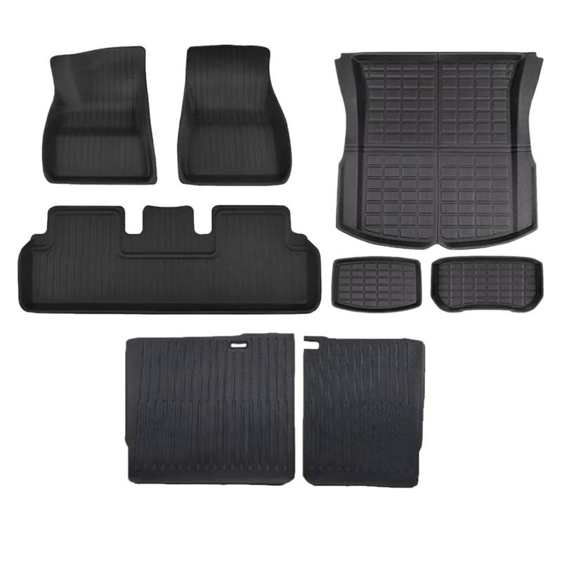 Fußmatten Aus XPE-Material for Jedes Wetter, Kompatibel Mit Tesla Model 3 Highland 2024, wasserdichte Automatten, Sitzlehnenschutzmatte(8pcs Sets) von OBLIBQOE