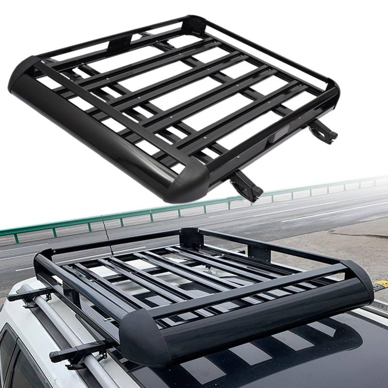 Dachkorb Auto Aluminium Universal Dachgepäckträger Autodach Gepäckträger Relingträger mit Bars Auto Dachträger, Relingträger Leichtes, Schwarz von OBLLER