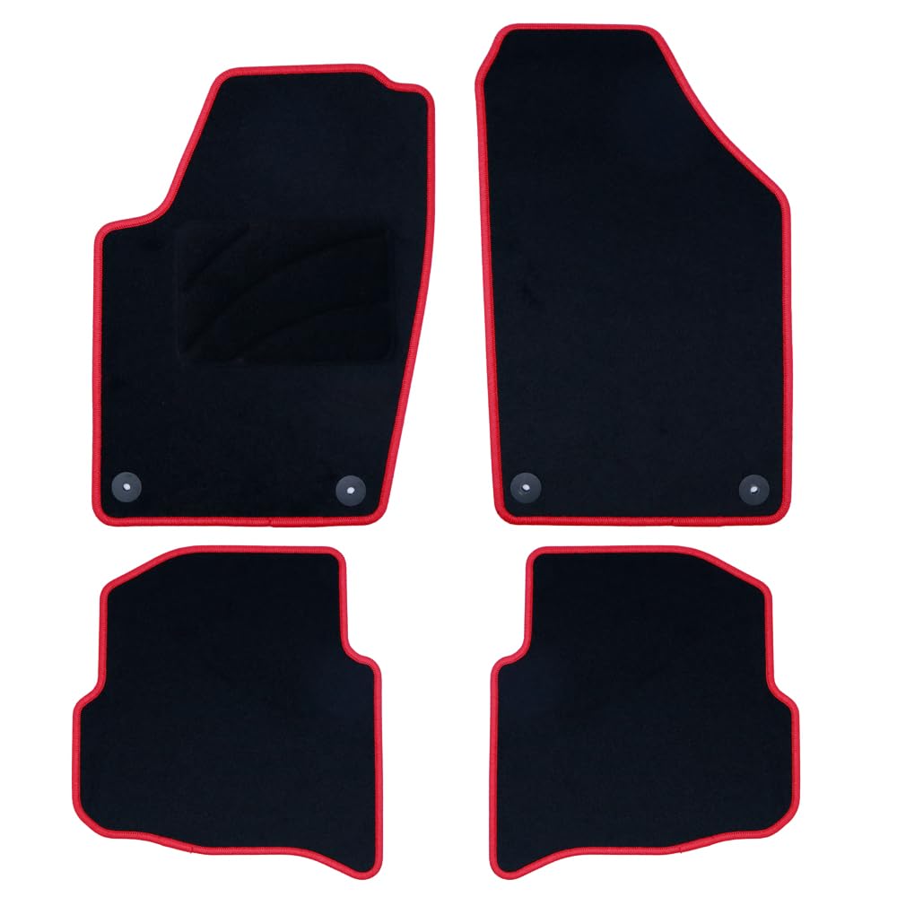 OCC DESIGN - Custom Car Fußmatten, kompatibel mit Volkswagen Polo (2001-2009), hochwertiger Teppich, Velours/Polypropylen, Original Verankerung, rutschfester Rücken, Fersenkappe, rote Zierleiste von OCC DESIGN