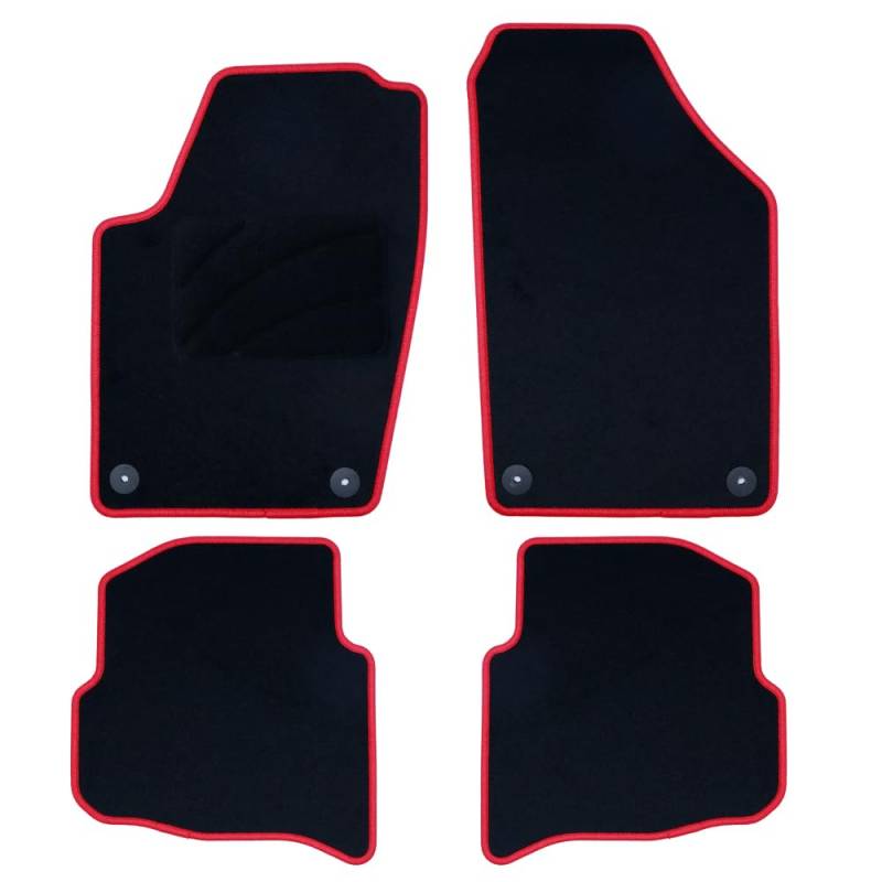 OCC DESIGN - Custom Car Fußmatten, kompatibel mit Volkswagen Polo (2001-2009), hochwertiger Teppich, Velours/Polypropylen, Original Verankerung, rutschfester Rücken, Fersenkappe, rote Zierleiste von OCC DESIGN