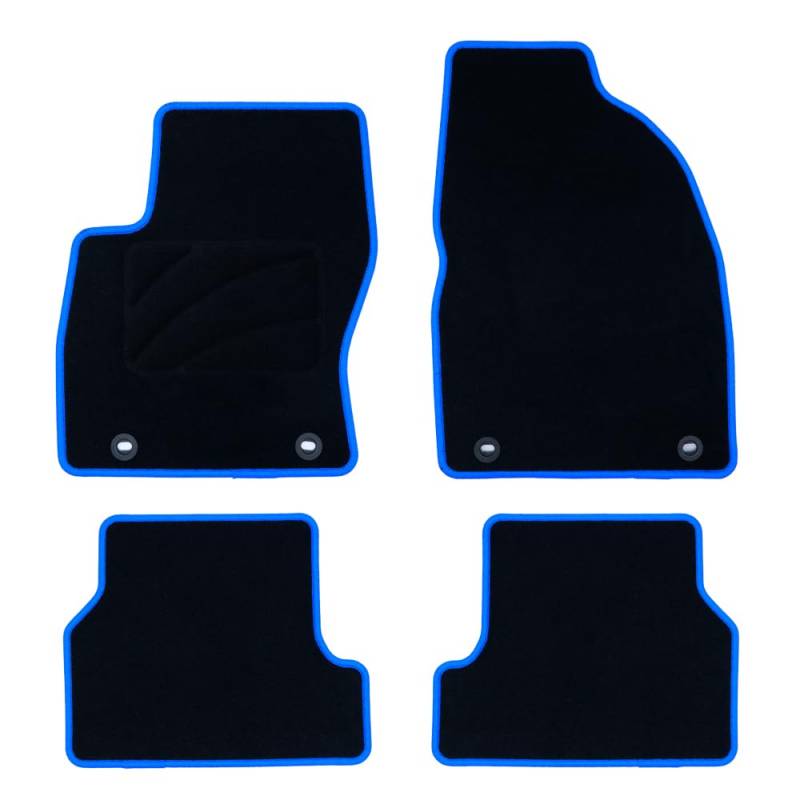 OCC DESIGN - Custom Fußmatten, kompatibel mit Ford Focus II (2004-2011), hochwertiger Teppich, Velours/Polypropylen, Original Anker, rutschfester Rücken, Fersenkappe, blaue Zierleiste von OCC DESIGN