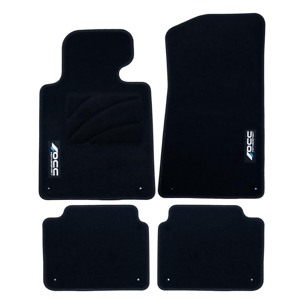 OCC DESIGN - Fußmatten, Custom Teppiche, kompatibel mit BMW E46 Cabrio (2000-2007), hochwertiger Teppich, Velours/Polypropylen, Original Verankerung, rutschfester Rücken, Fersenschale, 4 Stück von OCC DESIGN