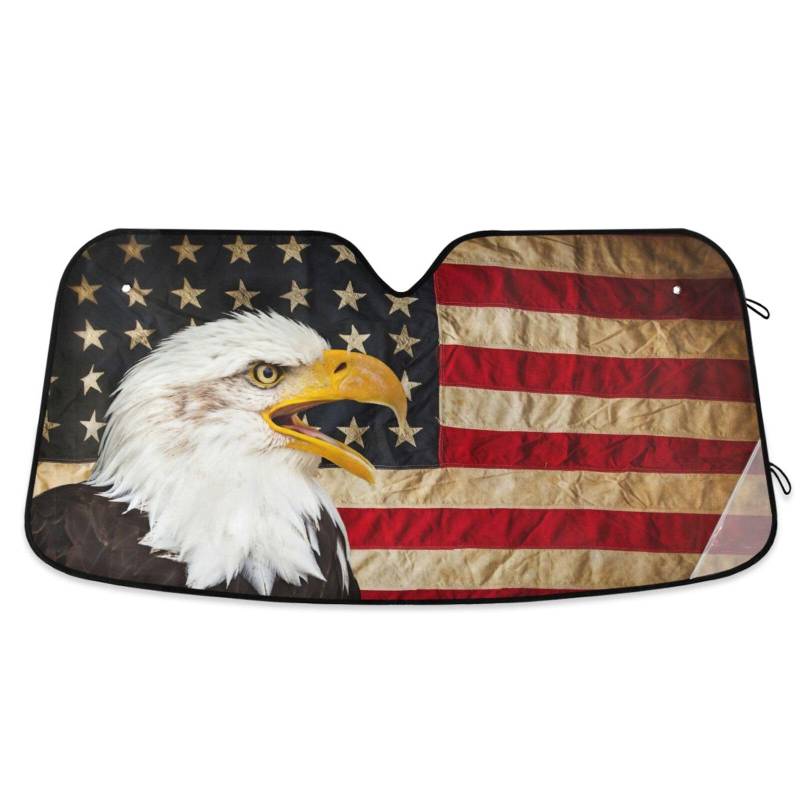 ODAWA Auto Windschutzscheibe Sonnenschutz - American Bald Eagle Faltbarer UV-Blocker für Frontscheibe, Weißkopfseeadler von ODAWA