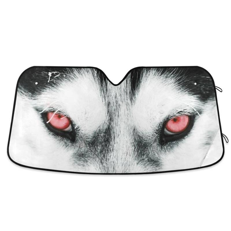 Windschutzscheiben-Sonnenschutz für Auto, rote Augen, Husky, Hund, faltbar, blockiert UV-Strahlen, hält das Fahrzeug kühl von ODAWA