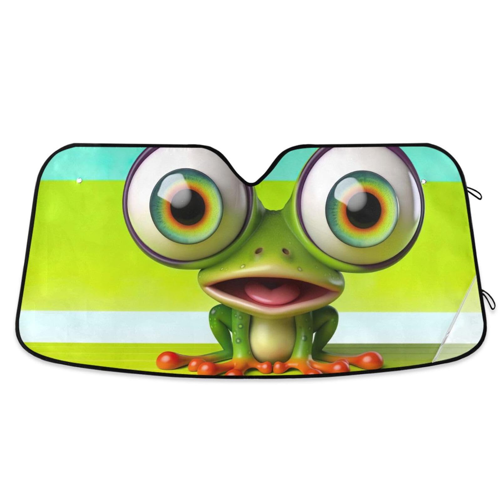 Auto-Windschutzscheiben-Sonnenschutz, Frosch mit großen Augen, 140 x 70 cm, blockiert UV-Strahlen und hält das Fahrzeug kühl Auto-Windschutzscheiben-Sonnenschutz, Frosch mit großen Augen, 140 x 70 cm, blockiert UV-Strahlen und hält das Fahrzeug kühl von ODAWA