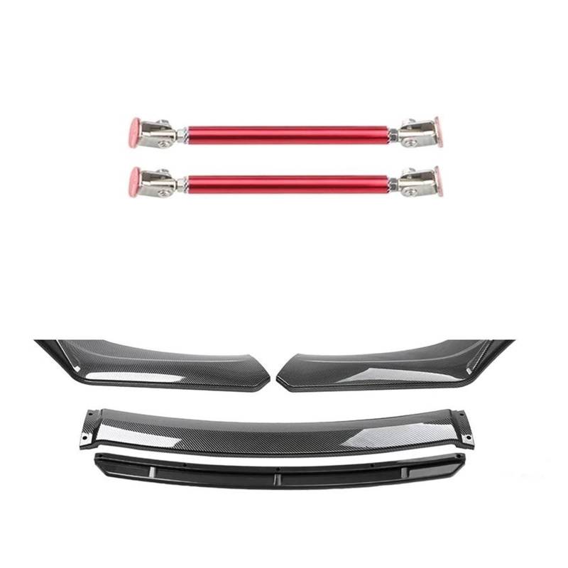 Frontspoiler 4 STÜCKE ABS Kunststoff Kohlefaser Universal Autozubehör Auto Frontstoßstange Lip Body Kit Spoiler Splitter Diffusor Splitter Spoilerlippe(15cm red 5) von ODKBFG