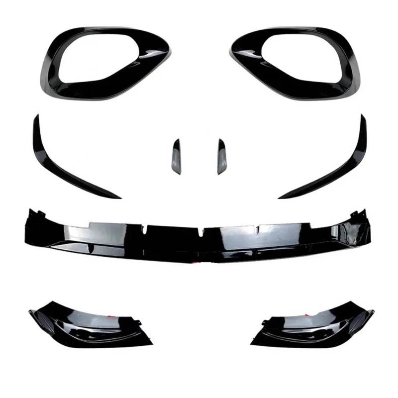Frontspoiler Für Benz Für C-Klasse W206 Für AMG C200 C260 2022 Frontspoilerlippe Frontlippe Unterer Kühlergrill Dekoratives Kit Spoilerlippe(9PCS Bright Black) von ODKBFG