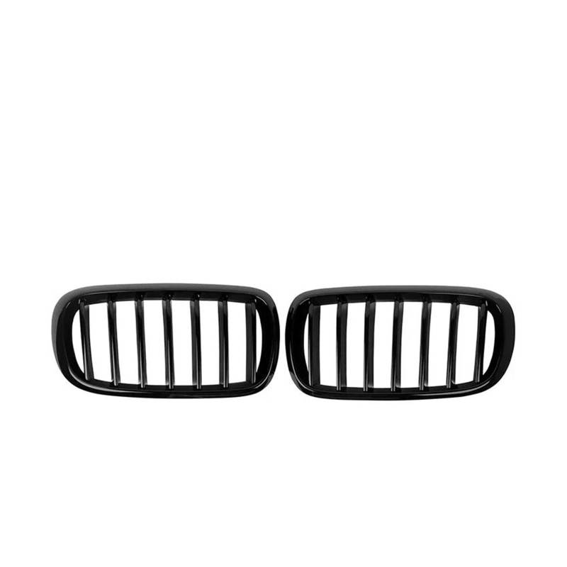 Kühler 2 Stück Autozubehör Auto Frontstoßstangengitter Einzel-Doppellinie Schwarz Glänzend Für X5 F15 X6 F16 2015-2019 Mattschwarzer Grill Grill(Single Gloss Black) von ODKBFG