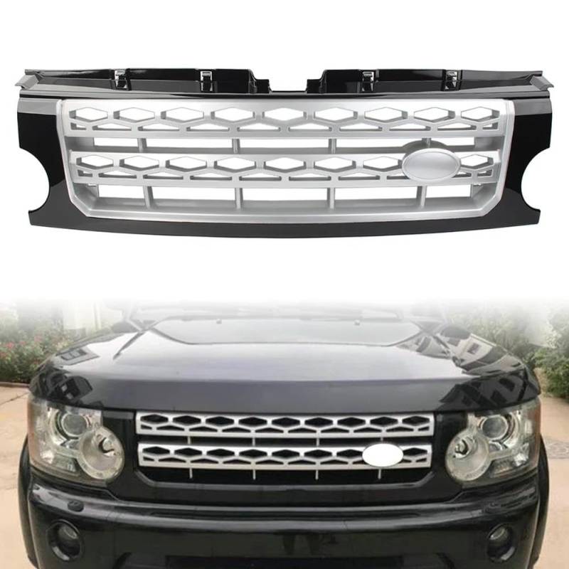 Kühler Auto-Frontgrill Für Die Stoßstange Für Land Für Rover Für Discovery 3 LR3 2005 2006 2007 2008 2009 Schwarz Glänzend ABS-Kunststoff Mit Abzeichen Grill(Black Silver) von ODKBFG