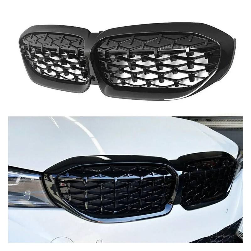 Kühler Frontstoßstangenhaube Nierengrill Renngitter Ersatz Black Diamond Meteor Style Für G20 3er G20 G21 G28 2019-2022 Grill(D-Gloss Black) von ODKBFG