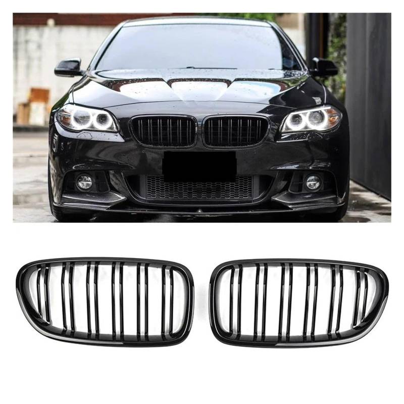 Kühler Für 5 Series F10 F11 Schwarzer Carbonfaser-Look Doppellamellen Chrom-Kühlergrill 520 535 530i 2010-2017 M5 Style Frontgrill Grill(Glossy Black) von ODKBFG