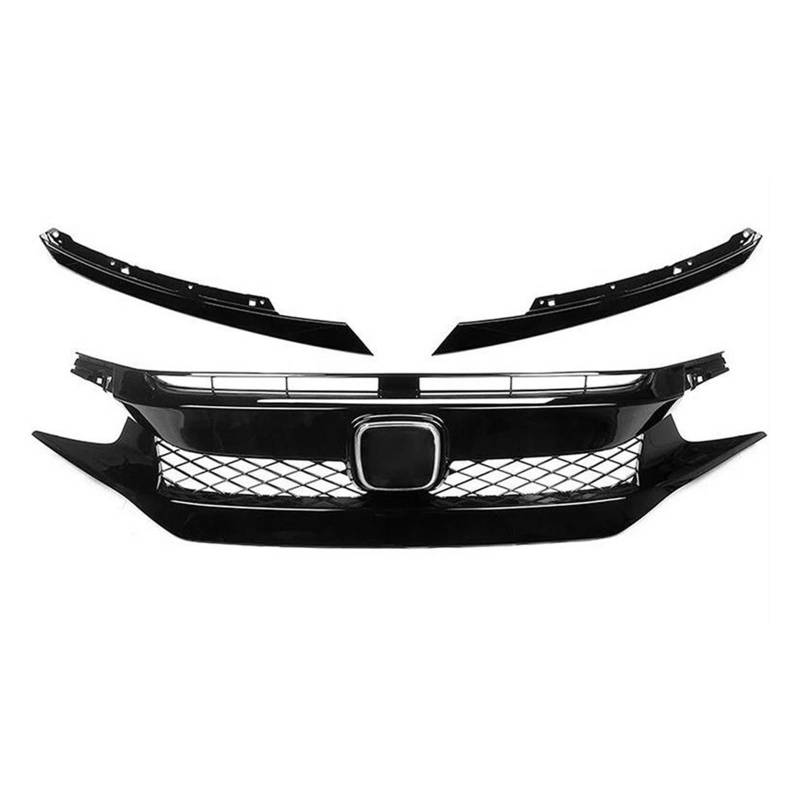 Kühler Für Civic 10th Gen 2016-2021 Auto Grid Splitter Oberen Stoßfänger Haube Mesh Grills Außen Schwarz Front Grille Racing Grill Net Grill(16-18 Type 1) von ODKBFG