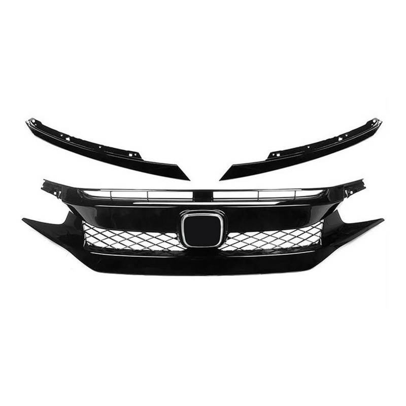 Kühler Für Civic 10th Gen 2016-2021 Auto Grid Splitter Oberen Stoßfänger Haube Mesh Grills Außen Schwarz Front Grille Racing Grill Net Grill(2021 Type 1) von ODKBFG