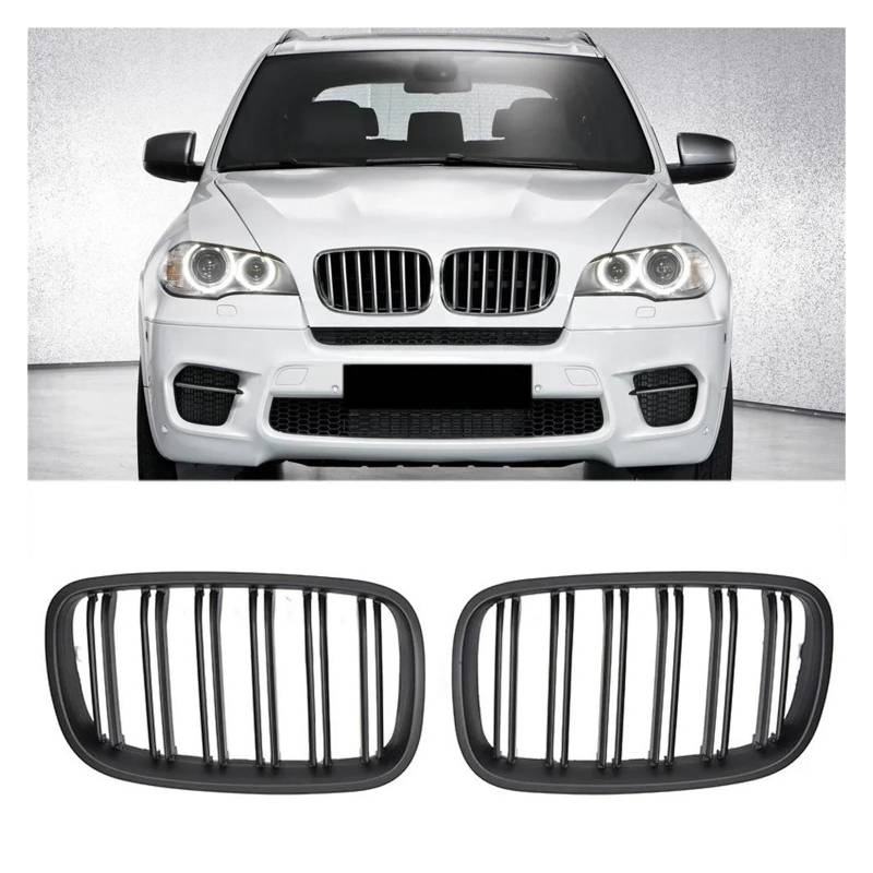 Kühler Für X5 E70 2007-2013 X6 E71 E72 2008-2014 Autozubehör Glanzschwarz Carbon Style Front Nieren Doppellamellengrill Grill(Matt-schwarz) von ODKBFG