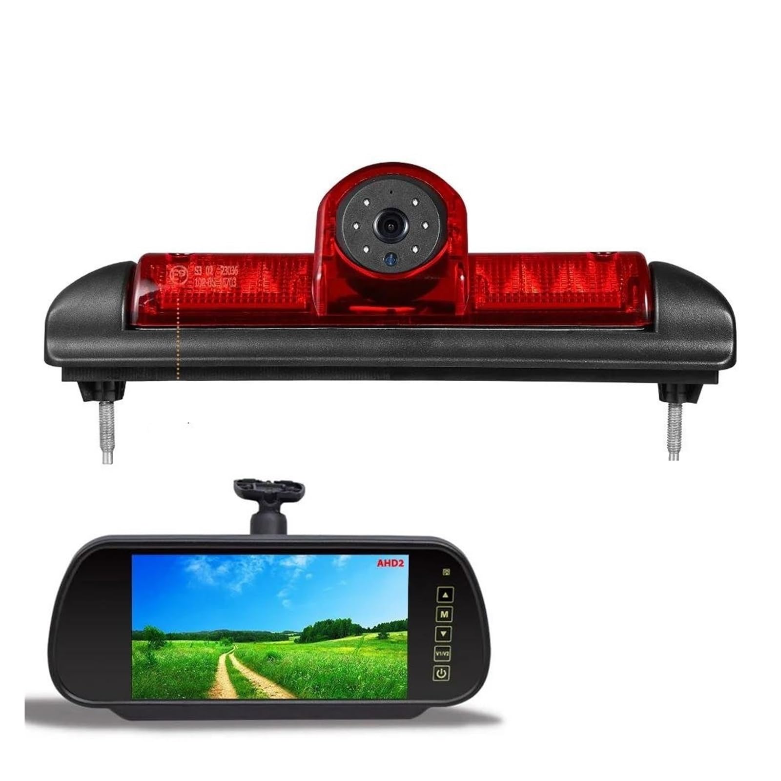 Rückansicht Kamera AHD 1080P Bremslicht-Rückfahrkamera-Set Mit 7-Zoll-Rückspiegelmonitor Für Vauxhall Für Movano 2022 2023 2024 Rückfahrkamera(Cam-Monitor-Bracket) von ODKBFG