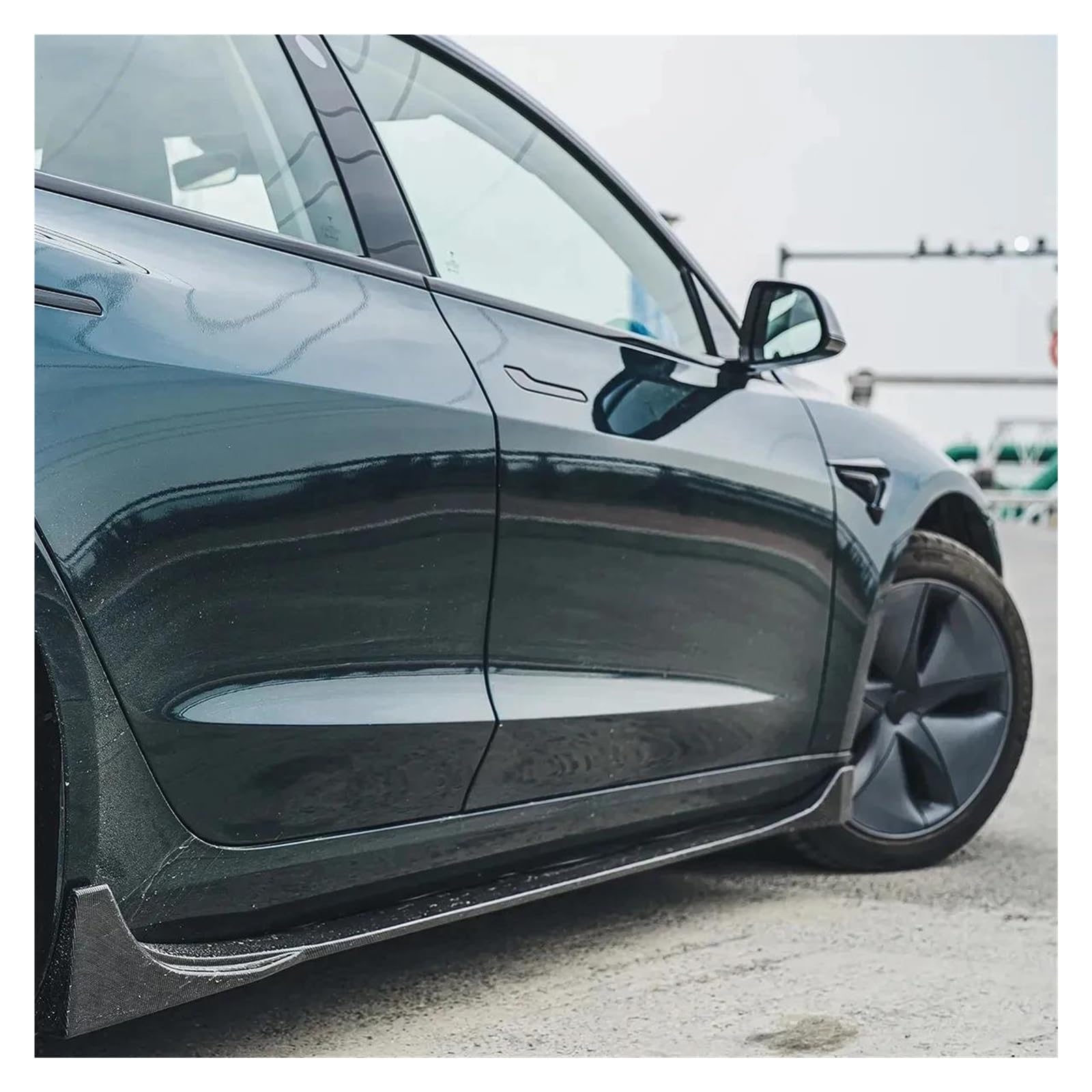 Seitenschweller Splitter Für Tesla Für Modell Y/3 Für Highland 2017-2022 2023 2024 Seitenschweller-Bodykits Schwarzes Carbonfasermuster ABS-Seitenschweller Seitenschürze(3 H Carbon) von ODKBFG