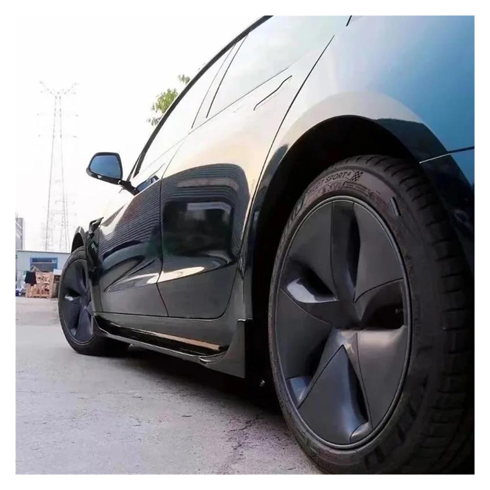 Seitenschweller Splitter Für Tesla Für Modell Y/3 Für Highland 2017-2022 2023 2024 Seitenschweller-Bodykits Schwarzes Carbonfasermuster ABS-Seitenschweller Seitenschürze(3 HBlack) von ODKBFG